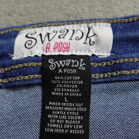 Swank A Posh Fringe Short Women's Large Blue Denim High Rise Pockets - Picture 2 of 9